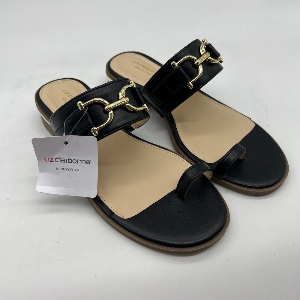 Liz Claiborne Womens Argent Flat Sandals Black Size 6M